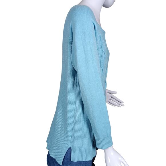 Cyrus Knit Top Light Blue Size Large Long Sleeve Round Neckline Cable Knit - Picture 5 of 13